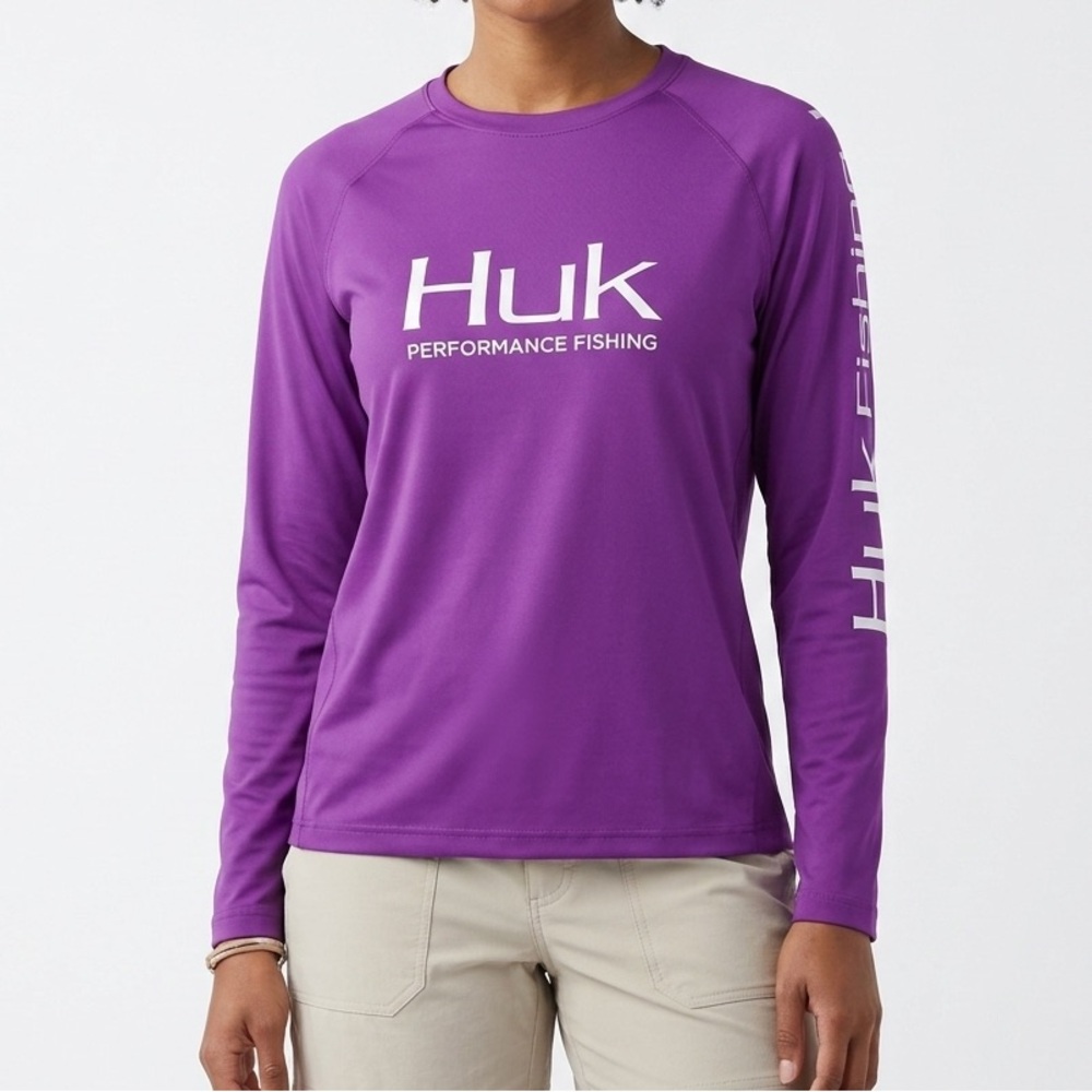 Huk Performance Fishing Long Sleeve Shirt Purple UPF Performance Tee Size XL